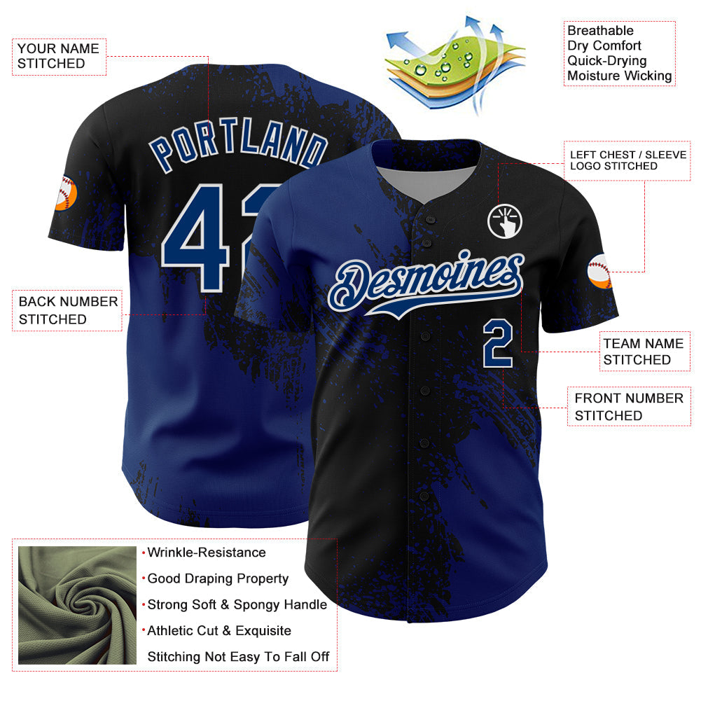 Custom US Navy Blue Black-White 3D Pattern Design Abstract Brush Stroke Authentic Baseball Jersey