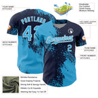 Custom Sky Blue Navy-White 3D Pattern Design Abstract Brush Stroke Authentic Baseball Jersey