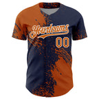 Custom Texas Orange Navy-White 3D Pattern Design Abstract Brush Stroke Authentic Baseball Jersey