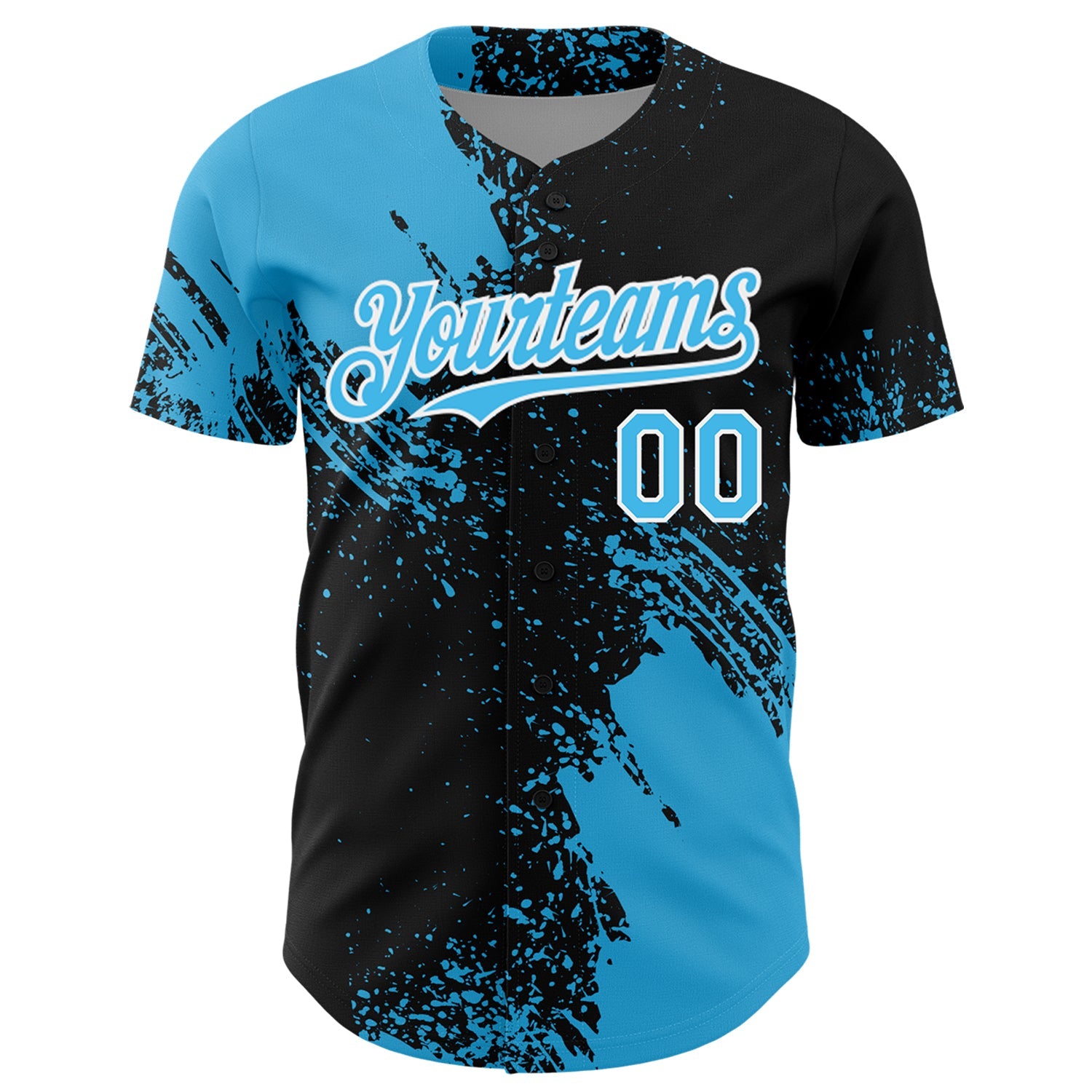 Custom Sky Blue Black-White 3D Pattern Design Abstract Brush Stroke Authentic Baseball Jersey