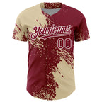 Custom Cream Crimson-White 3D Pattern Design Abstract Brush Stroke Authentic Baseball Jersey