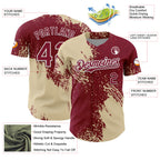 Custom Cream Crimson-White 3D Pattern Design Abstract Brush Stroke Authentic Baseball Jersey