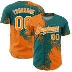 Custom Bay Orange Teal-White 3D Pattern Design Abstract Brush Stroke Authentic Baseball Jersey