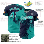 Custom Aqua Navy-White 3D Pattern Design Abstract Brush Stroke Authentic Baseball Jersey