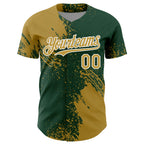 Custom Old Gold Green-White 3D Pattern Design Abstract Brush Stroke Authentic Baseball Jersey