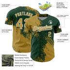 Custom Old Gold Green-White 3D Pattern Design Abstract Brush Stroke Authentic Baseball Jersey