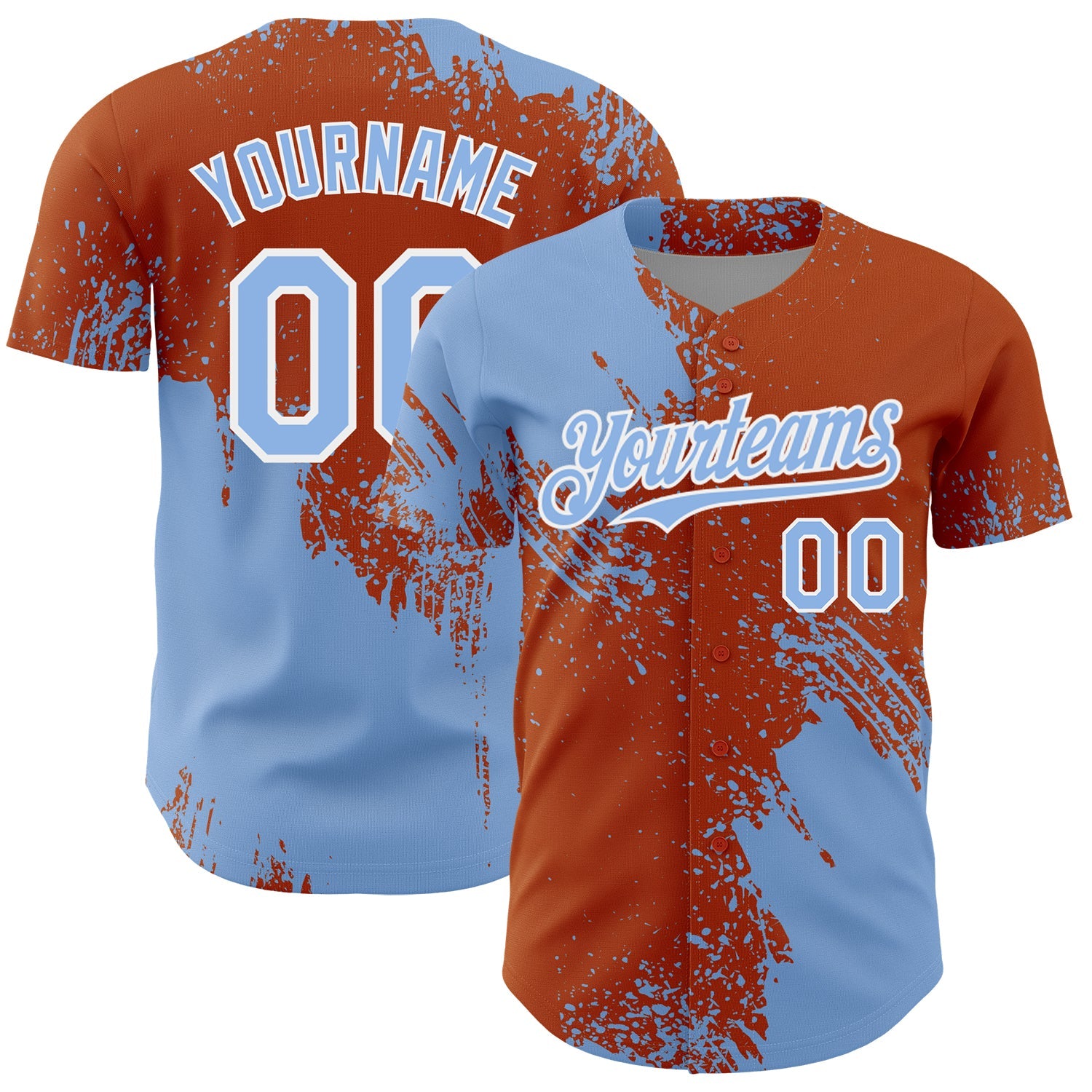 Custom Light Blue Texas Orange-White 3D Pattern Design Abstract Brush Stroke Authentic Baseball Jersey