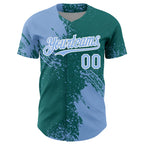 Custom Light Blue Teal-White 3D Pattern Design Abstract Brush Stroke Authentic Baseball Jersey