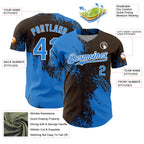 Custom Electric Blue Brown-White 3D Pattern Design Abstract Brush Stroke Authentic Baseball Jersey
