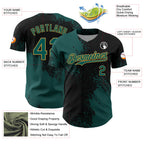 Custom Midnight Green Black-Old Gold 3D Pattern Design Abstract Brush Stroke Authentic Baseball Jersey