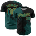 Custom Midnight Green Black-Old Gold 3D Pattern Design Abstract Brush Stroke Authentic Baseball Jersey