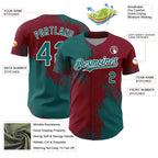Custom Teal Crimson-White 3D Pattern Design Abstract Brush Stroke Authentic Baseball Jersey