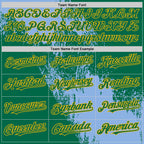 Custom Light Blue Kelly Green-Gold 3D Pattern Design Abstract Brush Stroke Authentic Baseball Jersey