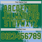 Custom Light Blue Kelly Green-Gold 3D Pattern Design Abstract Brush Stroke Authentic Baseball Jersey