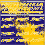 Custom Yellow Dark Purple-White 3D Pattern Design Abstract Brush Stroke Authentic Baseball Jersey