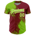 Custom Neon Green Crimson-White 3D Pattern Design Abstract Brush Stroke Authentic Baseball Jersey