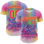 Custom Pink Hot Pink-Light Yellow 3D Pattern Design Rave Psychedelic Neon Music Disco Authentic Baseball Jersey