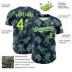 Custom Navy Neon Yellow-Electric Blue 3D Pattern Design Rave Psychedelic Neon Dinosaur Authentic Baseball Jersey