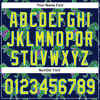 Custom Navy Neon Yellow-Electric Blue 3D Pattern Design Rave Psychedelic Neon Dinosaur Authentic Baseball Jersey