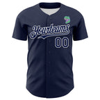 Custom Navy White 3D Pattern Design Rave Psychedelic Neon Dinosaur Authentic Baseball Jersey