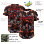 Custom Brown Black-Fire Red 3D Pattern Design Rave Psychedelic Fluid Art Authentic Baseball Jersey