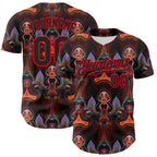 Custom Brown Black-Fire Red 3D Pattern Design Rave Psychedelic Fluid Art Authentic Baseball Jersey