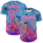 Custom Electric Blue Deep Pink-White 3D Pattern Design Rave Psychedelic Fluid Art Authentic Baseball Jersey