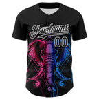 Custom Black White 3D Pattern Design Rave Psychedelic Elephant Authentic Baseball Jersey