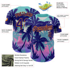 Custom Dark Purple Bay Orange 3D Pattern Design Rave Psychedelic Tropical Palm Tree Authentic Baseball Jersey