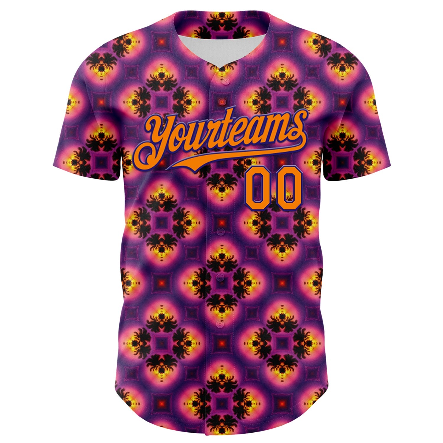 Custom Purple Bay Orange-Dark Purple 3D Pattern Design Rave Psychedelic Flower Authentic Baseball Jersey