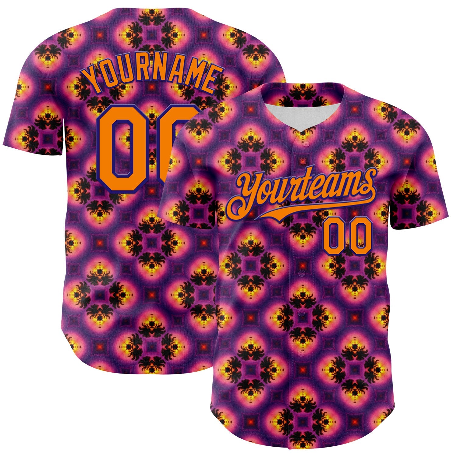 Custom Purple Bay Orange-Dark Purple 3D Pattern Design Rave Psychedelic Flower Authentic Baseball Jersey