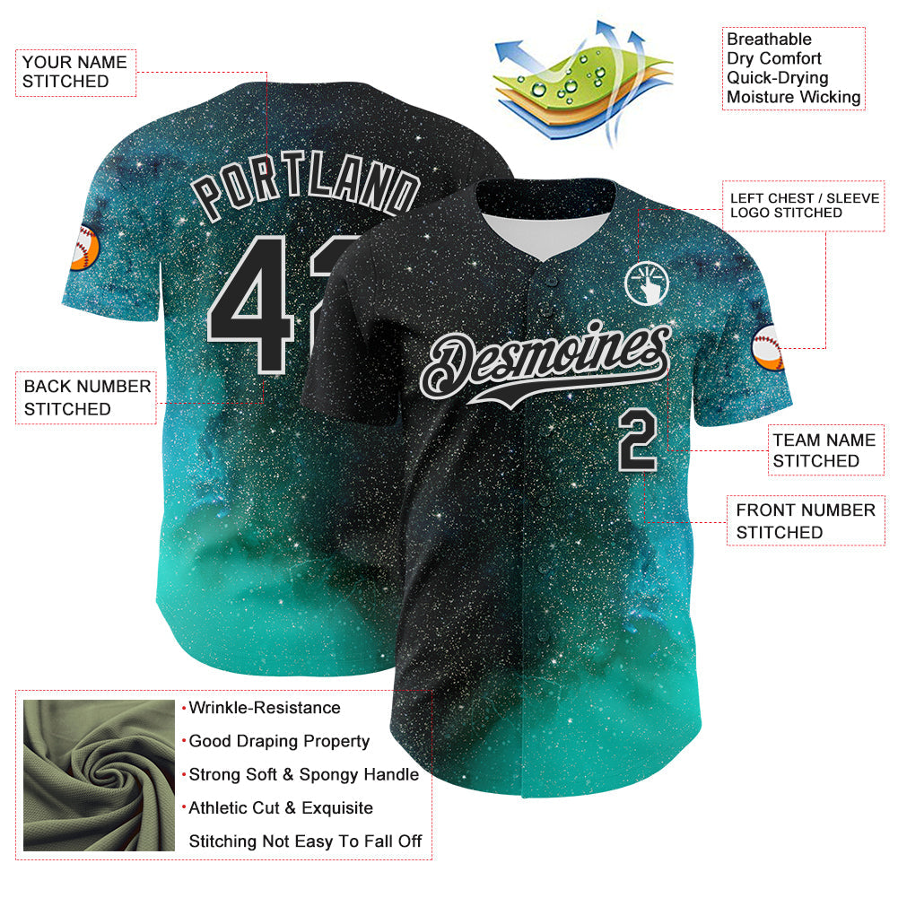Custom Black White 3D Pattern Design Rave Psychedelic Space Galaxy Star Authentic Baseball Jersey
