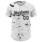 Custom White Black 3D Pattern Design Graffiti Splash Ink Authentic Baseball Jersey