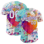 Custom White Ice Blue-Purple 3D Pattern Design Graffiti Splash Authentic Baseball Jersey
