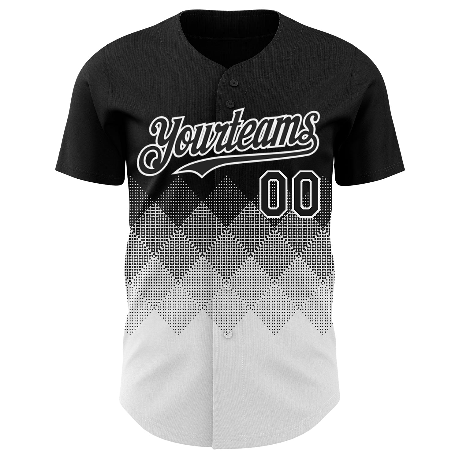 Custom Black White 3D Gradient Square Shape Authentic Baseball Jersey