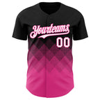 Custom Black White-Pink 3D Gradient Square Shape Authentic Baseball Jersey
