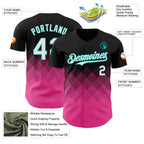 Custom Black White Pink-Aqua 3D Gradient Square Shape Authentic Baseball Jersey