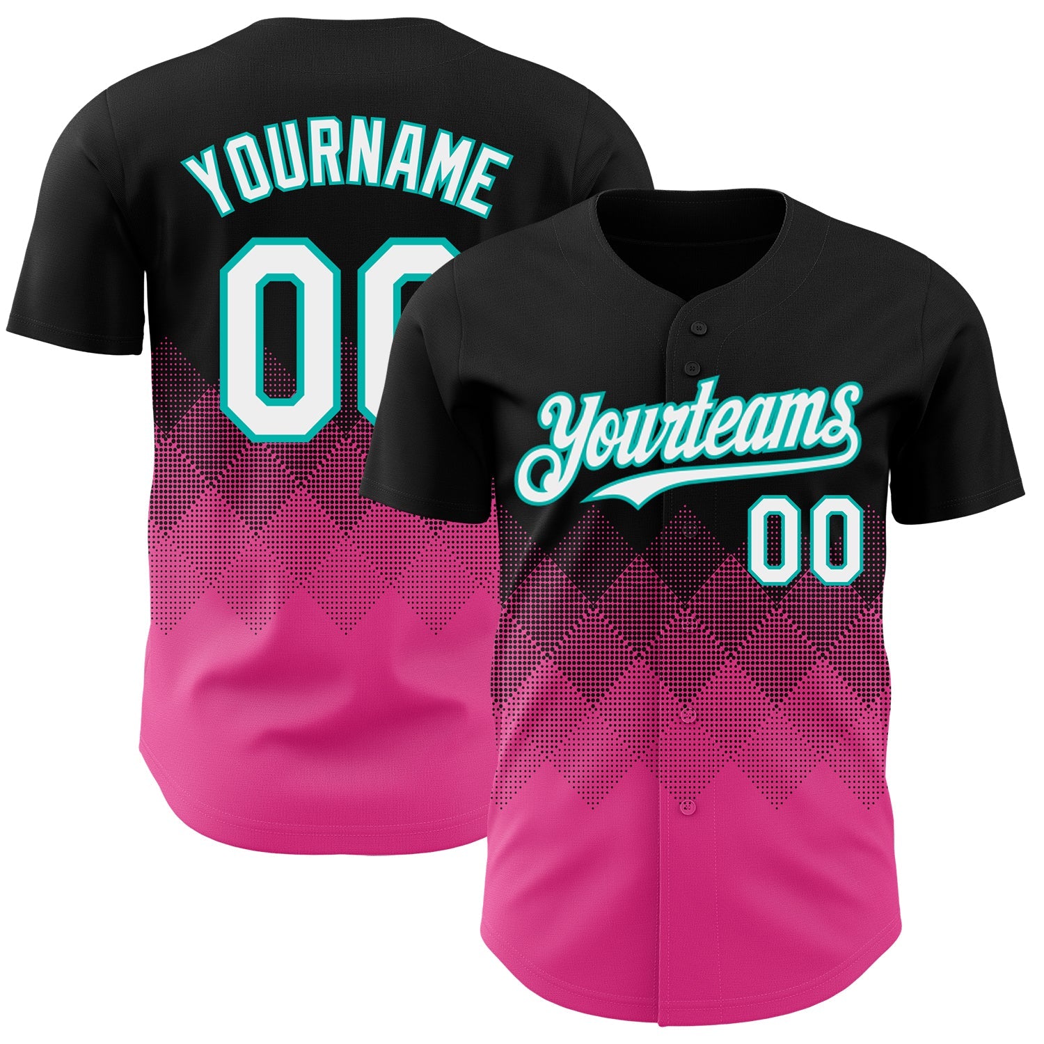 Custom Black White Pink-Aqua 3D Gradient Square Shape Authentic Baseball Jersey