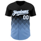 Custom Black White-Light Blue 3D Gradient Square Shape Authentic Baseball Jersey