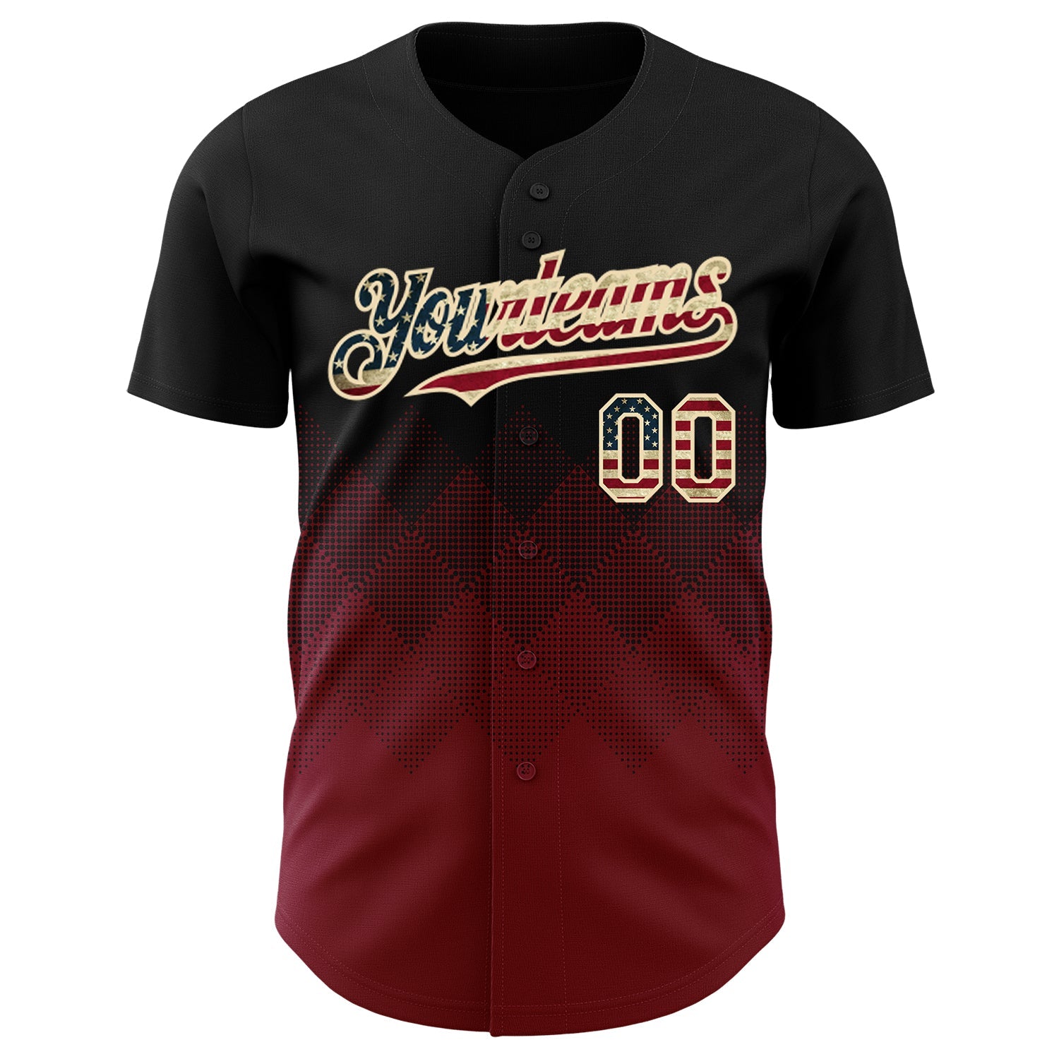 Custom Black Vintage USA Flag Crimson-Cream 3D Gradient Square Shape Authentic Baseball Jersey