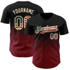 Custom Black Vintage USA Flag Crimson-Cream 3D Gradient Square Shape Authentic Baseball Jersey