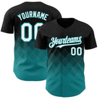 Custom Black White-Teal 3D Gradient Square Shape Authentic Baseball Jersey
