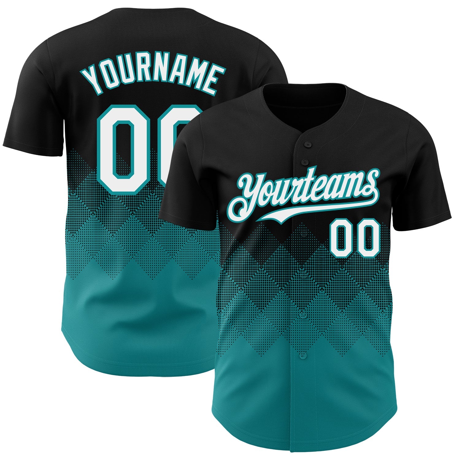 Custom Black White-Teal 3D Gradient Square Shape Authentic Baseball Jersey