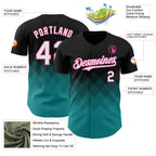 Custom Black White Teal-Pink 3D Gradient Square Shape Authentic Baseball Jersey