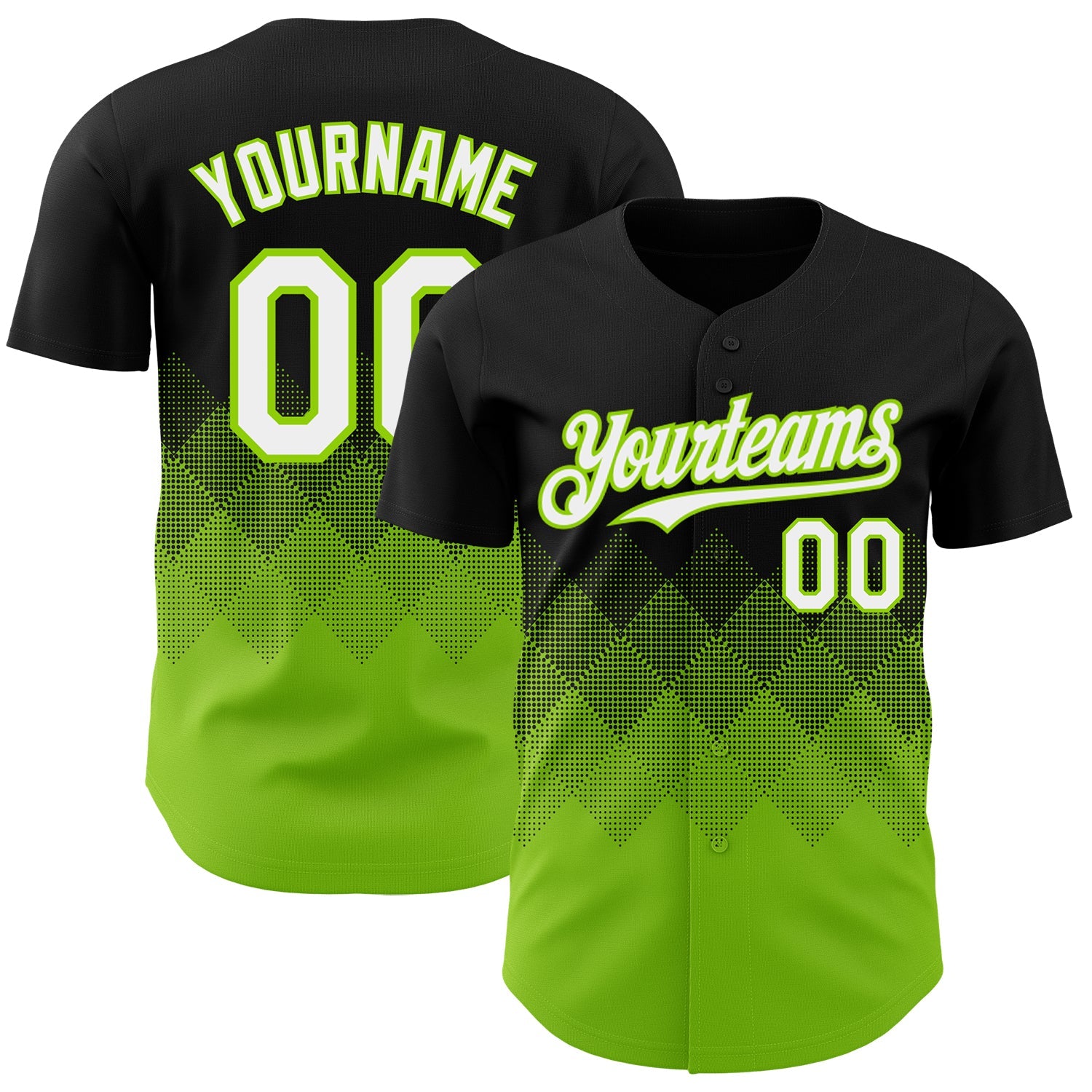 Custom Black White-Neon Green 3D Gradient Square Shape Authentic Baseball Jersey