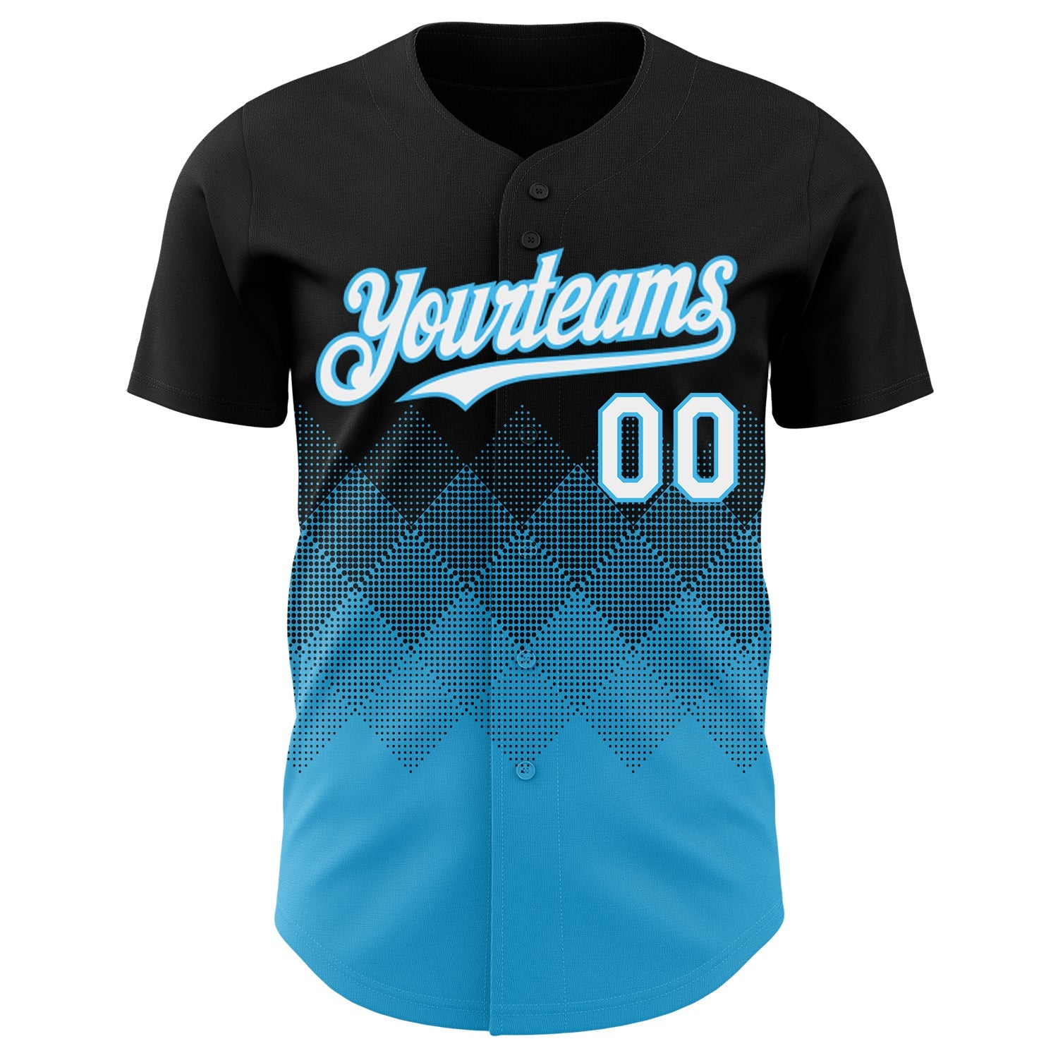 Custom Black White-Sky Blue 3D Gradient Square Shape Authentic Baseball Jersey