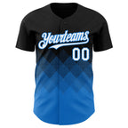 Custom Black White-Electric Blue 3D Gradient Square Shape Authentic Baseball Jersey