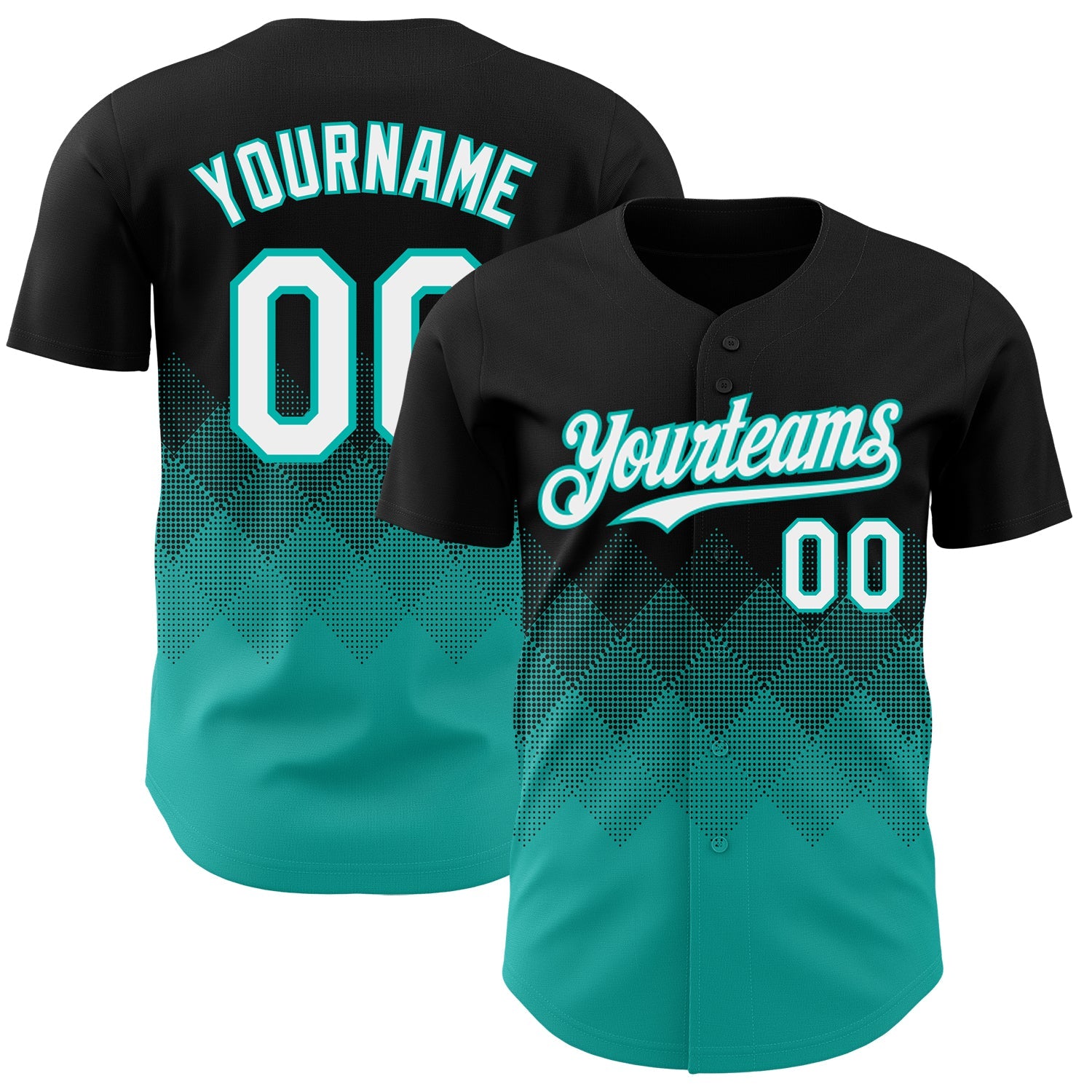 Custom Black White-Aqua 3D Gradient Square Shape Authentic Baseball Jersey