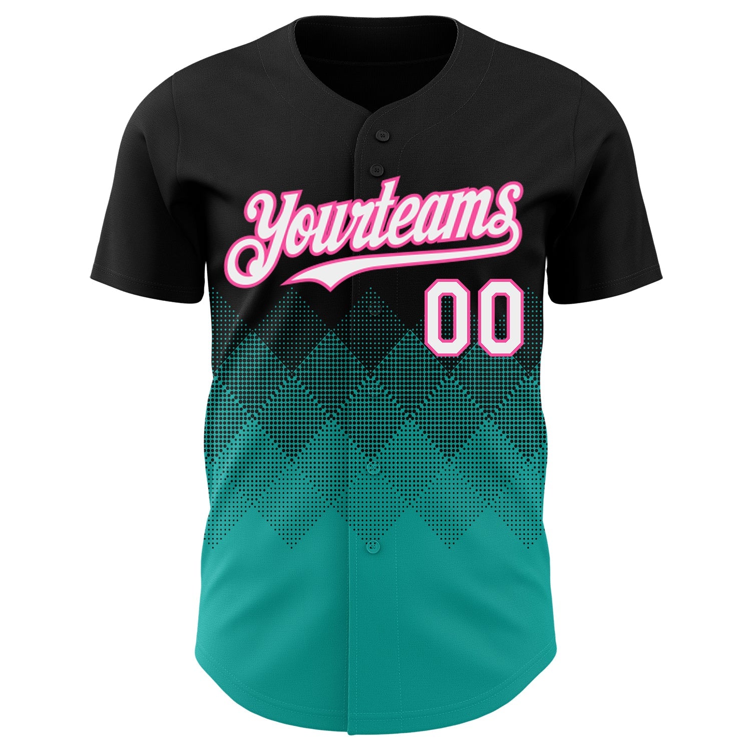 Custom Black White Aqua-Pink 3D Gradient Square Shape Authentic Baseball Jersey