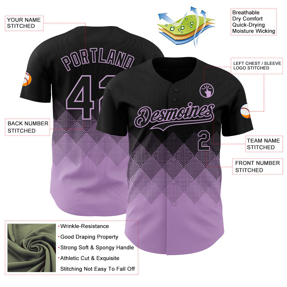 Custom Black Light Purple 3D Gradient Square Shape Authentic Baseball Jersey